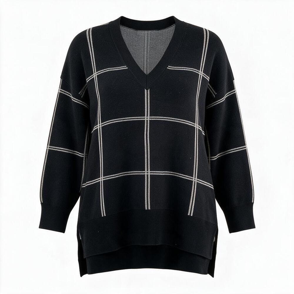 Philosophy By Republic Plus Size Women V-Neck Black/White Sweater Size 2X-NWT